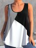 Plus Size Casual Crew Neck Color Block Knitted Tank Top