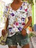 V Neck Floral Printed Casual T-Shirt