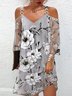 Chiffon Loose Casual Floral Printed V Neck Dress