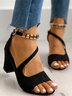 Beads Decor Chunky Heel Ankle Strap Sandals