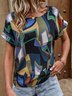 Loose Abstract Crew Neck Casual Shirt