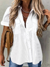 Plus Size Cotton Shirt Collar Casual Blouse