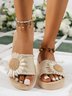 Daisy Applique Fringe Decor Canvas Platform Slide Sandals