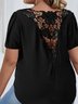 Plus Size Sweetheart Neckline Plain Lace Elegant T-Shirt