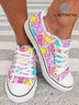 Easter Colorblock Bunny Print Fringe Hem Lace-Up Canvas Shoes