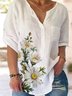 Plus Size Loose Casual White Floral Others Blouse