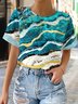 Casual Abstract Printed Crew Neck Loose Blouses