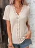 Guipure Lace Trim Waffle Shirt