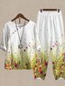 Casual Floral Cotton Buttoned Two-Piece Set