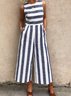 Casual Regular Fit Pocket Stitching Striped Jumpsuit