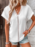 Loose V Neck Casual Plain Shirt