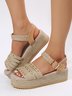 Studded Beige Braided Straps Platform Espadrille Sandals