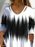 Plus Size Loose Abstract V Neck Casual T-Shirt