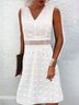 Plain Sleeveless Lace Hollow out V Neck Casual Tunic Dress