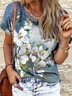Casual Crew Neck Floral Printed Jersey T-Shirt