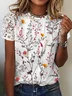 Lace Crew Neck Floral Casual Shirt