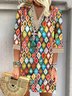 Geometric Hollow Out Lace V Neck Vacation Tunic Dress