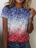 Women‘s  Ombre USA Flag Print Crew Neck Casual T-Shirt