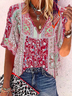 Plus Size Vacation V Neck Loose Disty Floral Shirt