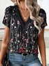 Lace V Neck Jersey Casual Shirt