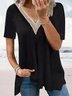 Plus Size Knitted Casual Plain V Neck T-Shirt
