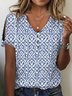 V Neck Casual Abstract Graphic Loose Shirt