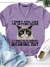 Women's Funny Qoute  Grumpy Cat Crew Neck Loose Casual T-Shirt