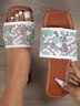 Plants Embroidery Mesh Wide Strap Slide Sandals