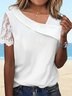 Casual Plain Patchwork lace  Asymmetrical Neck Shirt
