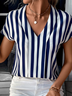 Plus Size Striped Loose Casual V Neck Shirt