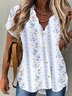 Loose V Neck Floral Casual Buckle Blouse