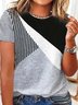 Plus Size Crew Neck Knitted Casual Geometric T-Shirt