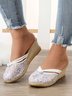 Breathable Mesh Plants Embroidery Wedge Heel Mules