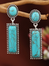 Vintage Silver Metal Turquoise Distressed Earrings Ethnic Women's Jewelry
