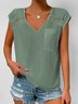 Casual Lace Edge Loose V Neck Shirt