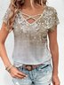 V Neck Cross Floral Casual T-Shirt
