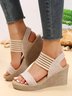 Linen Split Joint Slip On Wedge Heel Sandals