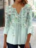 Floral Buckle Casual Three Quarter Loose Shirt