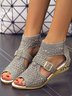 Party Glitter Cutout Buckle Rhinestone Wedge Sandals
