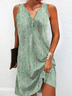 Casual Abstract Printed Sleeveless Buttoned Dress
