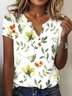 Floral Casual Notched Jersey T-Shirt