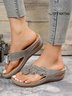 Women Applique Decor Massage Flip-flops Wedge Slide Sandals