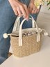 Casual Straw Drawstring Handbag Messenger Bag Vacation Beach Women