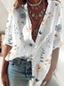 Plus Size Shirt Collar Casual Floral Loose Blouse