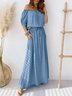 Loose Casual Buckle Polyester Cotton Dress