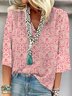 Loose Vacation V Neck Nationality/Ethnic Shirt