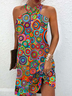 Plus Size Halter Casual Jersey Ethnic Dress