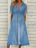 Plus Size Casual Half Open Collar Plain Denim Dress