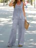 Crew Neck Loose Casual Striped Two-Piece Set