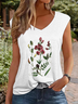 Women's Vintage Botanical V Neck Text Letters Regular Fit Simple Tank Top